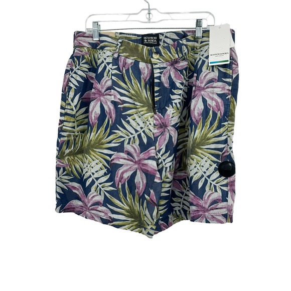 Scotch & Soda Tropical Printed Pleated Twill Shorts In Multicolor Size 34 NWT - Picture 5 of 10